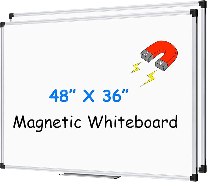 XBoard Magnetic Dry Erase Board 48 x 36 Inch, 4' x 3' Hanging White Board Silver Aluminum Frame Presentation Board for Home Office Classroom (Pack of 2)