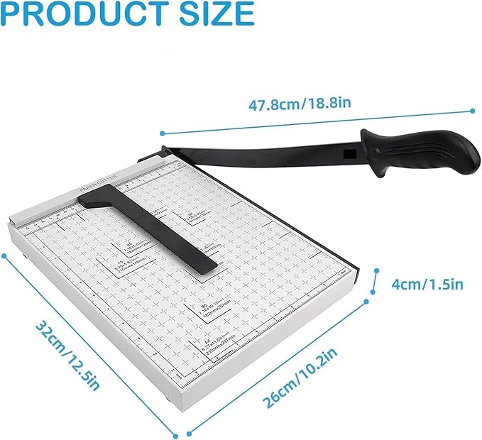 Paper Cutter for Cardstock Heavy Duty 12 inch, 12" Cut Length Guillotine Paper Trimmer for Cardstock Metal Base, 12 Sheets Capacity, for Home Office Classroom School