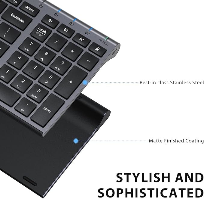 iClever BK10 Bluetooth Keyboard, Universal Bluetooth 5.1 Wireless Keyboard with Number Pad, Ergonomic Design, Multi-Device Compatibility, Stable Connection for Mac, iPad, iPhone, Android, Windows