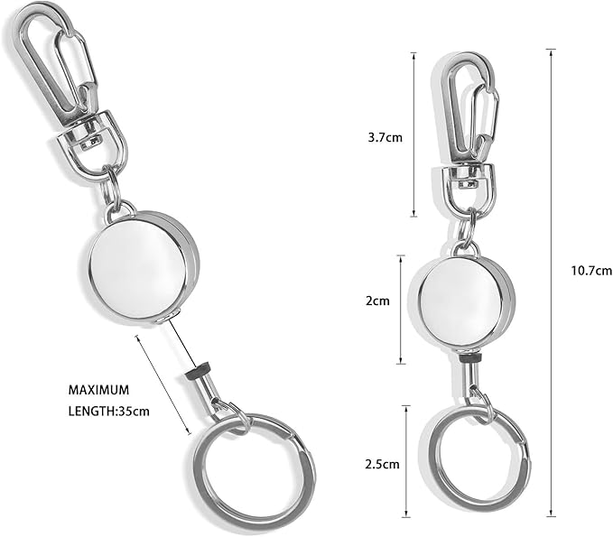 2 Pack Glittery Silver Retractable Badge Reel Keychain, Heavy Duty Retractable Badge Holder for ID Card and Keys