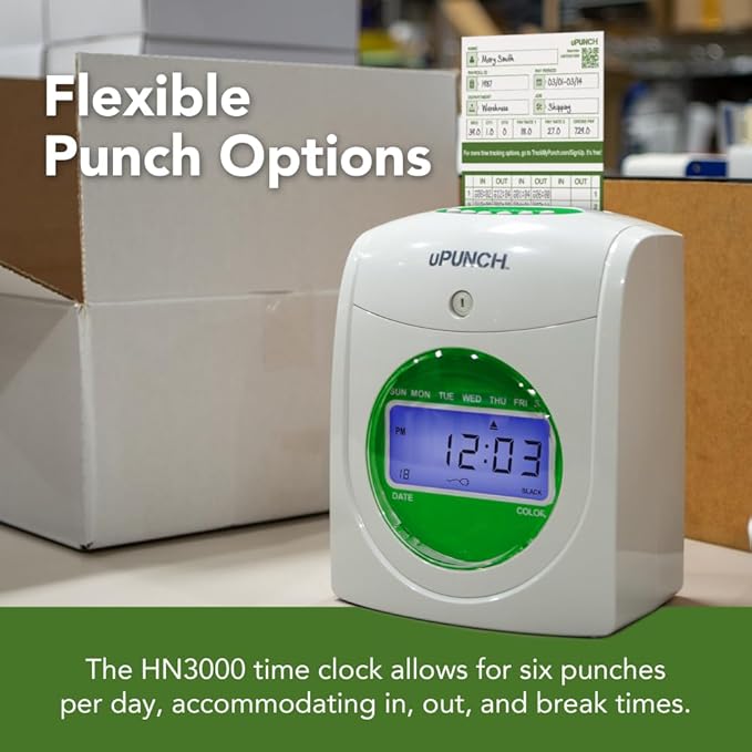 uPunch HN3540 Complete Small Business Start-Up Kit: AutoAlign Time Clock System with 400 Time Cards, 4 Ribbons, and 2 Racks