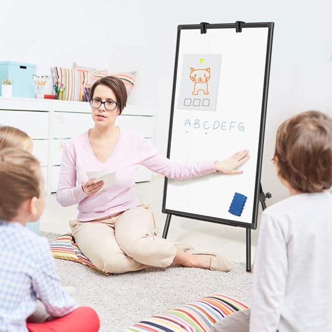 Easel Whiteboard - Black Magnetic Portable Dry Erase 40 x 28 Tripod Height Adjustable, Flipchart Easel Stand White Board for Office