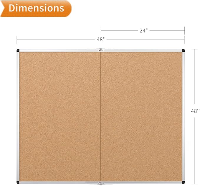 VIZ-PRO Large Cork Bulletin Board/Foldable Noticeboard, 48 X 48 Inches, Silver Aluminium Frame