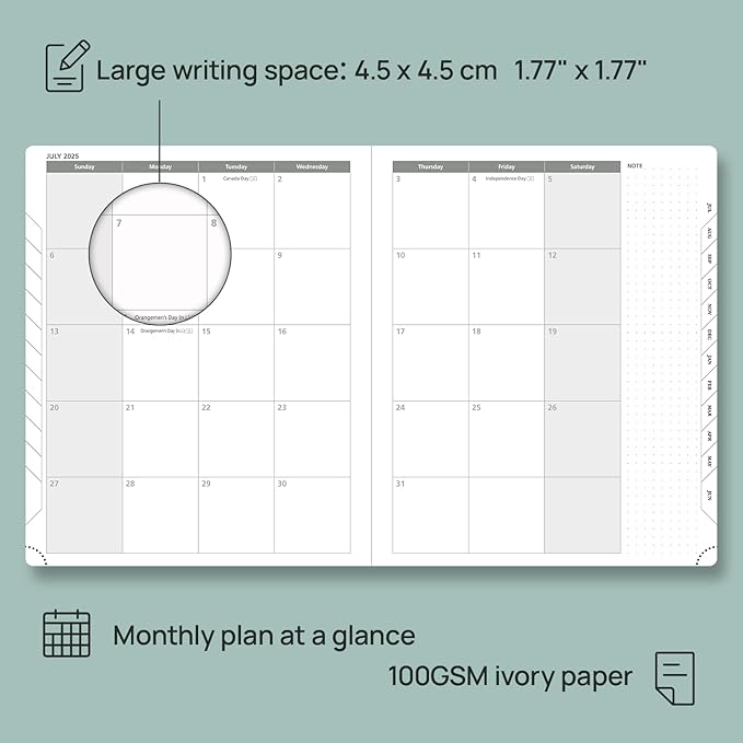 POPRUN Planner 2025-2026 Weekly Notebook (Large 8.5''x 10.5'') Academic Calendar (JUL.25 - JUN.26) Appointment Book with Monthly Tabs, Leather Soft Cover, Inner Pocket, 100 GSM - Brown