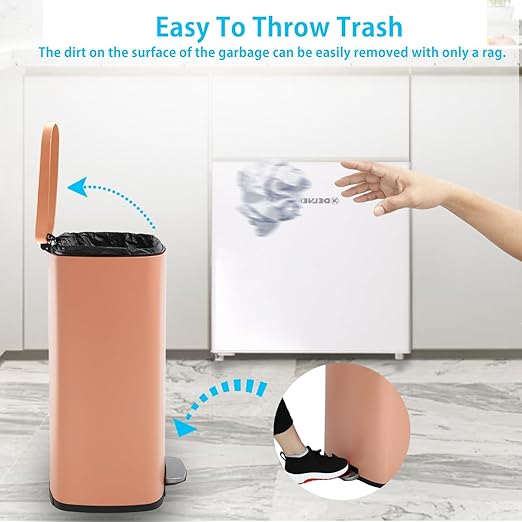 PayLessHere 13 Gallon (50L) Trash Can Kitchen Stainless Steel Trash Can Trash Can with Lid Removable Inner Bucket Foot Pedal Soft Close for Office Home Kitchen Garbage Can Trash Bin