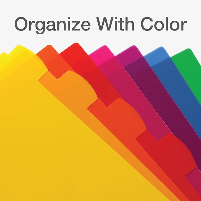 Oxford Plastic Binder Dividers for 3 Ring Binder, Durable Plastic Binder Divider, 8 Tab, Multicolor Tabs, 3 Hole Punched, Letter Size, 6 Sets (89601)