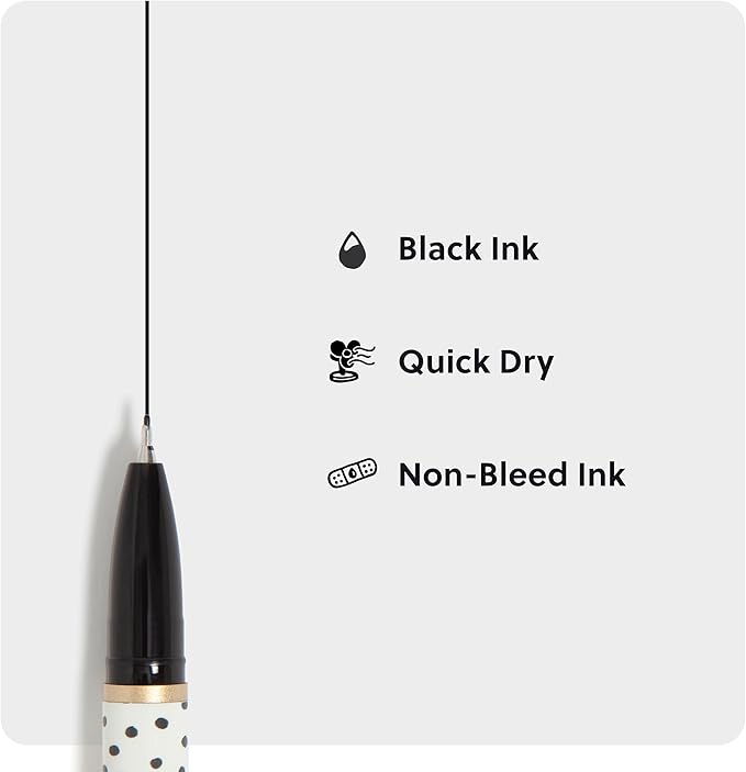 U Brands Catalina Felt Tip Pens, Set of 6, Classic Chic Stripes and Dots with Gold Details, Medium (0.7 mm) Point, Black Ink