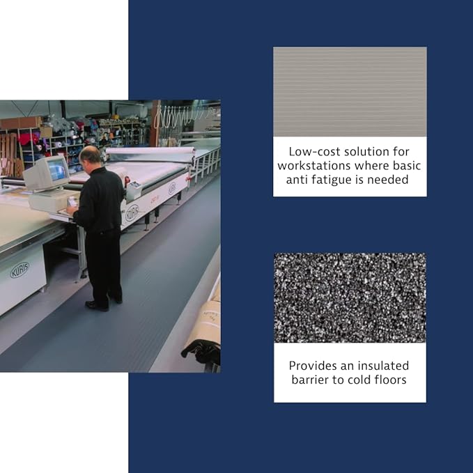 Notrax 410 Airug® 27" x 3' x 3/8" Anti Fatigue Mat, Enhanced Slip Resistance with Beveled Edges and Ribbed Surface, Ideal for Industrial and Commercial Workplaces, Gray, 410S3273GY
