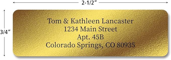 Colorful Images Gold Metallic Foil Rolled Return Address Mailing Labels with Dispenser, Customize with Name & Shipping Address, 500 Self Adhesive, Easy Peel Sticker Label Roll, 3/4" x 2 1/2"