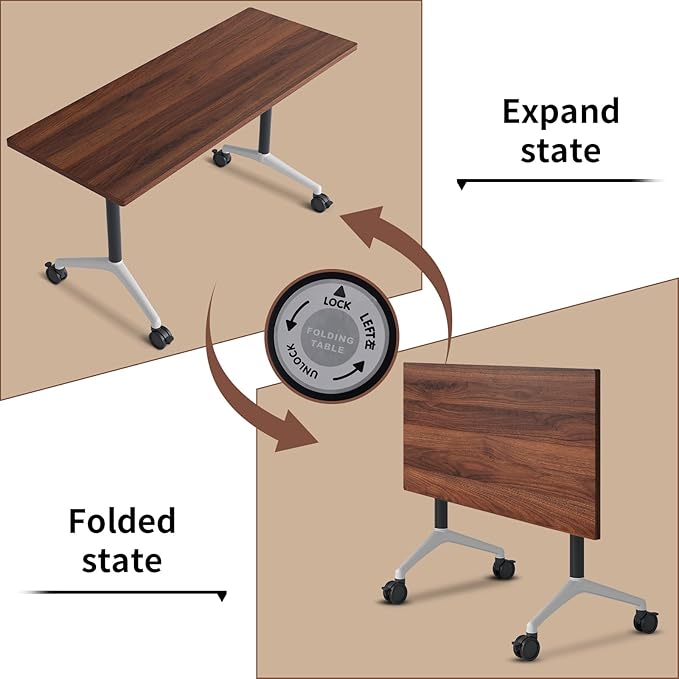 Conference Room Table with Flip-Top Design for Dynamic Meetings, Business Table Computer Desk with Heavy-Duty Frame,Foldable Seminar Meeting Tables for Home Office (4, A, 61IN)