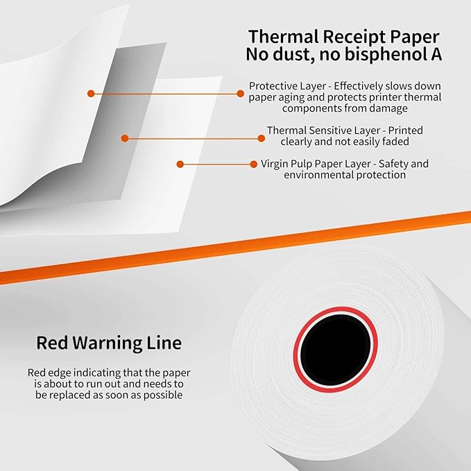 2 1/4''x 85' Thermal Paper Rolls, POS Receipt Paper, Cash Register Paper (200 Rolls)