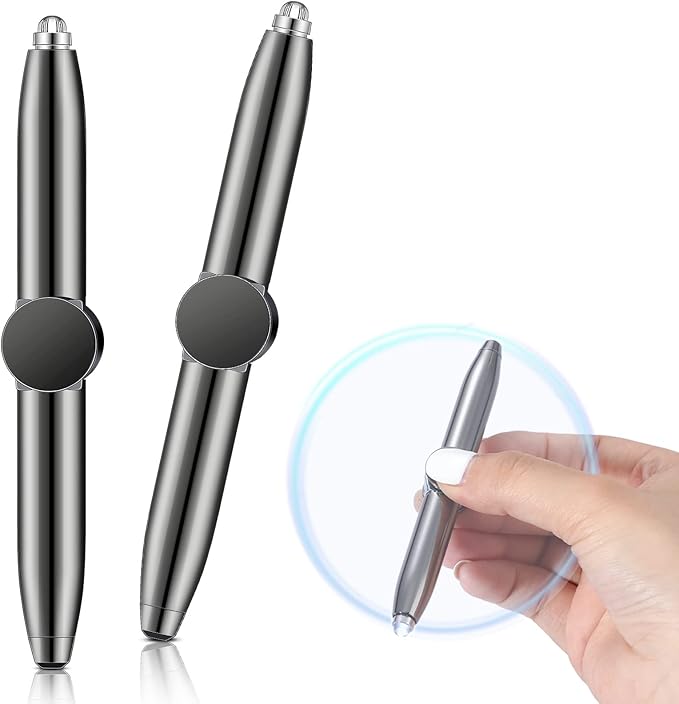 Chinco 2 Pieces Fidget Spinning Pen with LED Light Multi Functional Help Thinking Ballpoint Gift Pen for Adults Students Teenage(Gray)