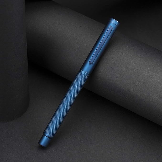 Dark Blue Forest Fountain Pen Fine Nib Classic Design with Converter and Metal Pen Case Set by Asvine