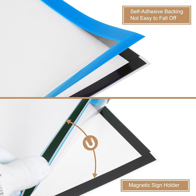 uxcell 6 Pcs Magnetic Sign Holder, 5" x 7" Self-Adhesive Magnetic Wall Signs Holder Magnetic Picture Frame Document Holder for Home Office Wall Window Displays, Sky Blue