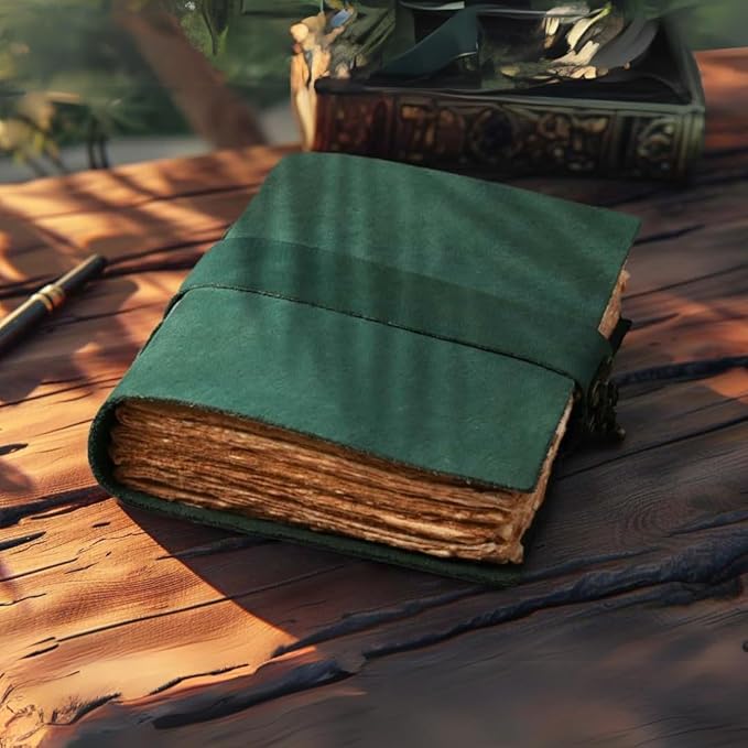 LEATHER VILLAGE Leather Bound Vintage Journal for Women & Men - Book of Shadows - Lock Closure - 200 Pages of Antique Deckle Edges Handmade Paper - Turquoise Color - 13 X 8 (A4) inches