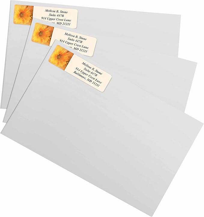 Golden Sunflower Designer Rolled Address Labels with Elegant Plastic Dispenser