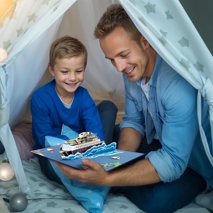 Cruise Ship Father's Day Card, Pop Up Birthday Card, Happy Anniversary Card, Pop Up Greeting Card for All Occasion with Envelope.