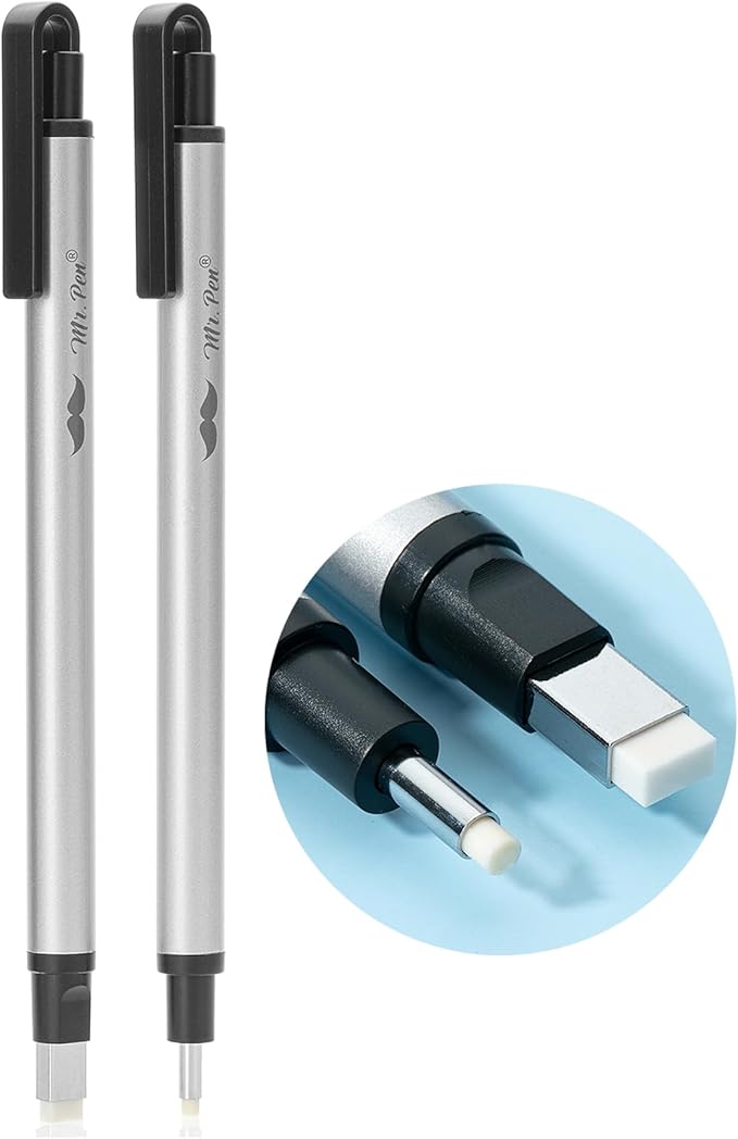 Mr. Pen- Pen Style Eraser, 2 Pack, Square & Round Tip, Eraser Pen Eraser, Pencil Erasers, Eraser Pencil, Mechanical Eraser, Art Erasers for Drawing Erasers for Drawing, Precision Eraser, Art Eraser