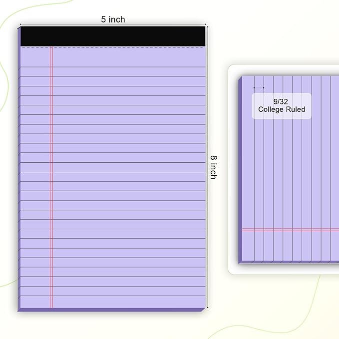 6pcs Small Legal Pad 5x8 College Ruled Purple Legal Pads Notepads 6 Pack Study Back Writing Pads 5 x 8 Perforated Narrow Ruled Pads of Paper Purple