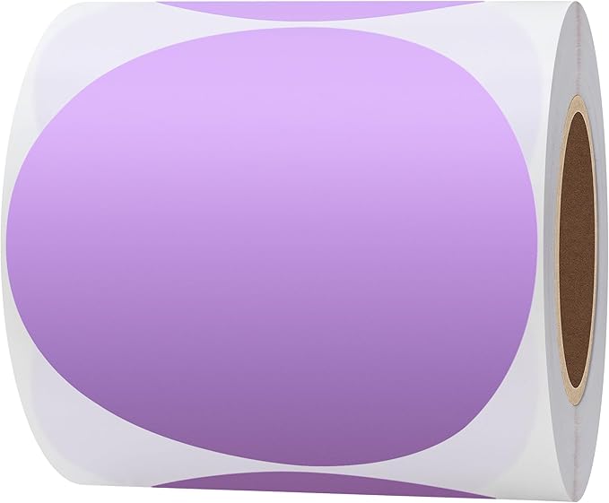 Hybsk 3 inch Circle Color Direct Thermal Stickers Shipping Labels for Barcodes,Name Tag,DIY Logo Design,QR Code,Inventory– Compatible with Zebra,Rollo,Munbyn,and More-750 pcs (3 inch,Purple)