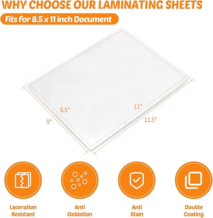 Thermal Laminating Pouches 9"x11.5" Inches, Holds 8.5 x 11 Inch Sheets,5mil 100Pack Hot Laminate Films, Clear Laminator Papers, Letter Size Lamination Sheets (5MIL 100PK)