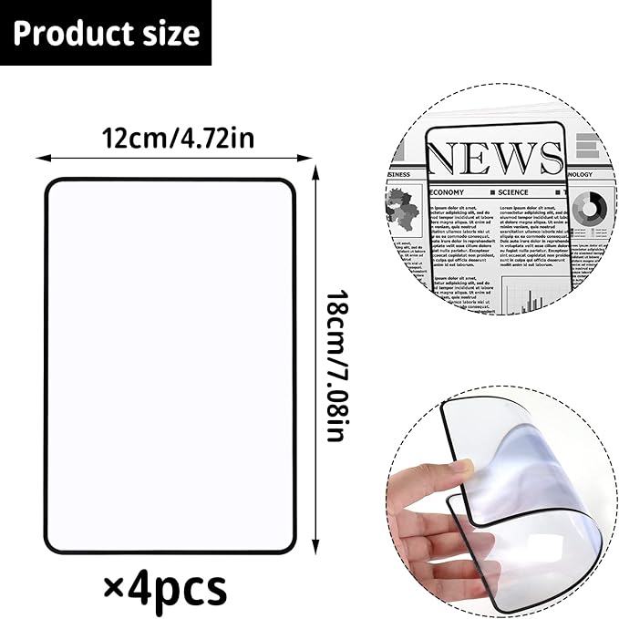 4Pcs Page Magnifying Sheet 3X Lightweight Optical Plastic Fresnel Lens Bookmark Flat Magnifier for The Elderly and People with Low Vision Reading Small Prints, Maps and Books