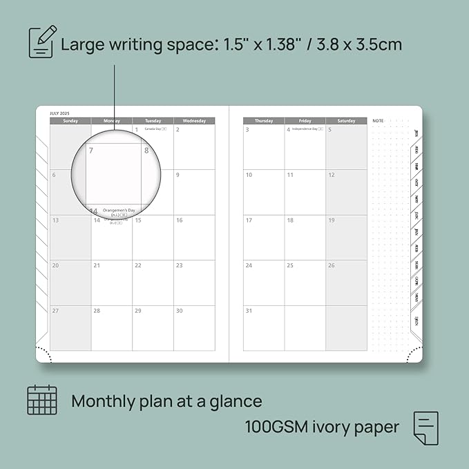 POPRUN Planner 2025-2026, (Medium 6.5'' x 8.5'' Hard Cover) Academic Calendar (July 25-June 26) Daily Weekly and Monthly Appointment Book with Hourly Time Slots, Monthly Tabs, 100 GSM - Light Yellow