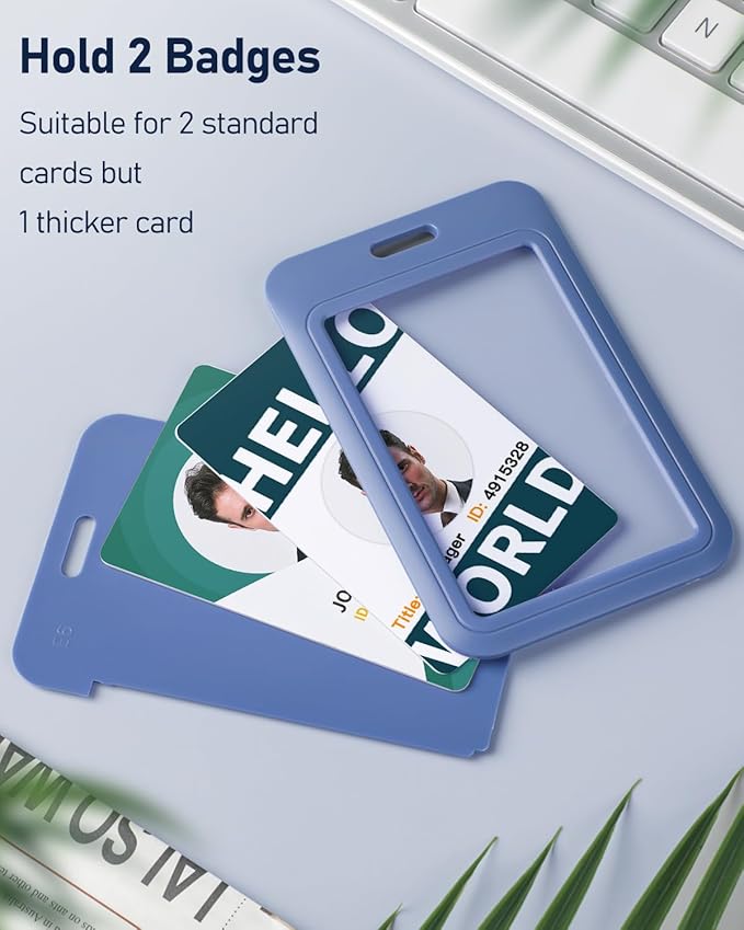 Uniclife 3 Pack Sliding ID Badge Holder Vertical Hard Plastic Case with Clear Window Light-Blue Card Protector Pouch for Office School ID Credit Cards Proximity Key Cards Driver’s Licenses and Passes
