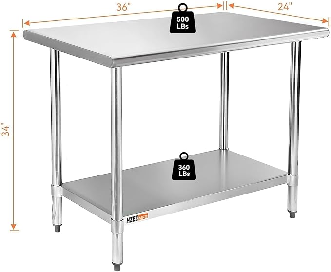Stainless Steel Work Table for Prep & Work 24 x 36 inches, 3ft, Commercial Heavy Duty Kitchen Table for Restaurant, Home, Hotel, Kitchen Prep Table