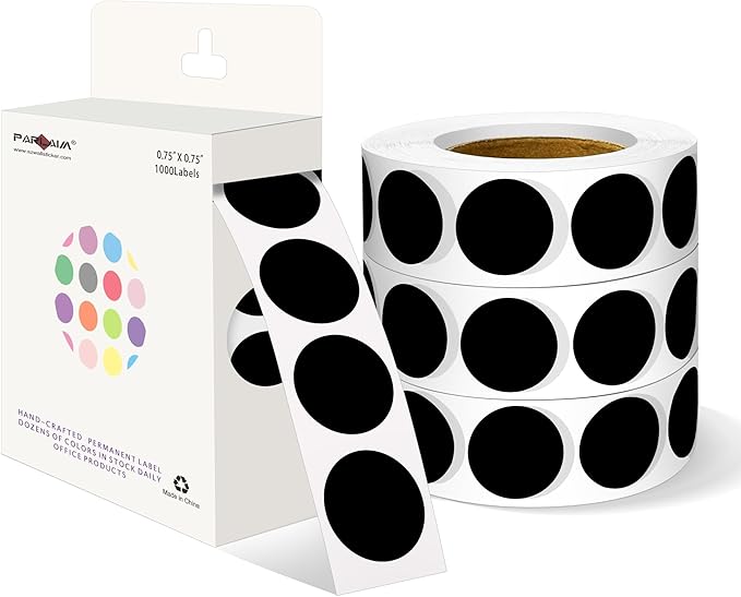PARLAIM 3/4 Inch Roll Color Coding Labels,4000 per Rolls Round Permanent Adhesive Color Coding Circle Dot Stickers for Classroom Office HOM (Black)