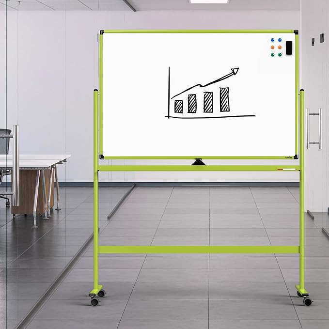 Rolling Whiteboard, 48x32 Inches Mobile Whiteboard on Wheels, Magnetic Dry Erase Board with Stand, Standing White Board for Office, School, Home, Large Double Sided White Board with Paper Pad