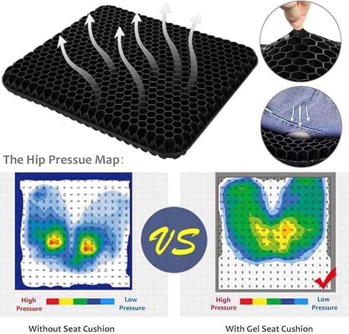 Gel Seat Cushion for Long Sitting (Super Large & Thick), Soft & Breathable, Gel Chair Cushion for Wheelchair, for Hip Pain, Gel Seat Cushion for Office Chair