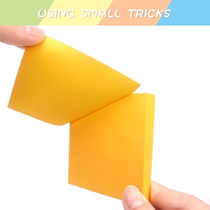 Sticky Notes 3x3 Self-Stick Notes Pads with 6 Bright Colors, Easy to Post for Office, Shool, Home, 6 Pads/Pack, 100 Sheets/Pad (Orange)