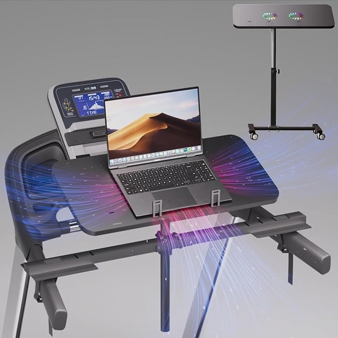 multifunctional Wooden Laptop Treadmill Desk with 2 cooling fan.Rolling Laptop Workstation Stand Cart Desk for Laptops, Books, Tablets, and Art, Made for Sofa,Treadmill,car,Bed,Chair,or Standing