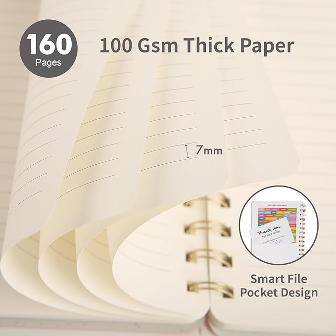 Spiral Notebook-5.75" x 8.125" Journal with Back Pockets and 160 Lined Pages,PU Leather Cover Business Journal, Twin-Wire Binding Notebook Perfect for Office & Home School Supplies