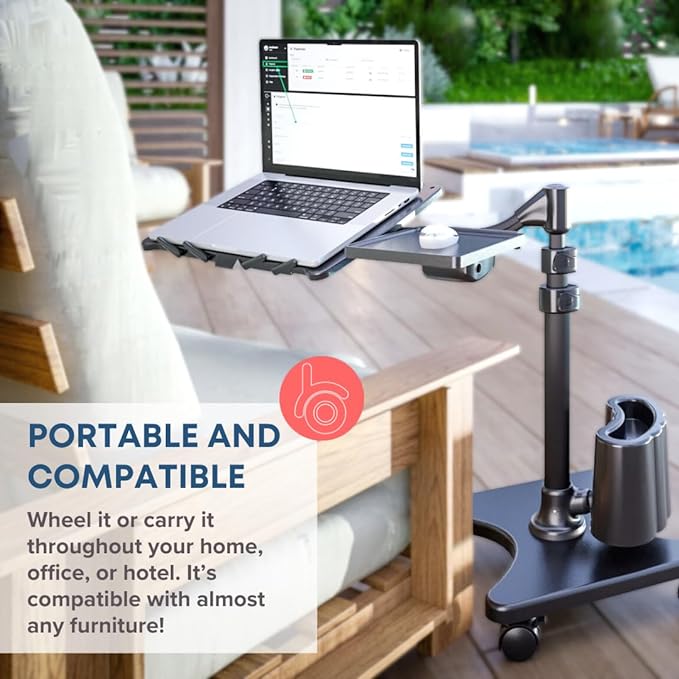 LEVO G2 Rolling Laptop Workstation Stand Cart Desk for Laptops, Books, Tablets, and Art, Made for Sofa, Bed, Chair, or Standing