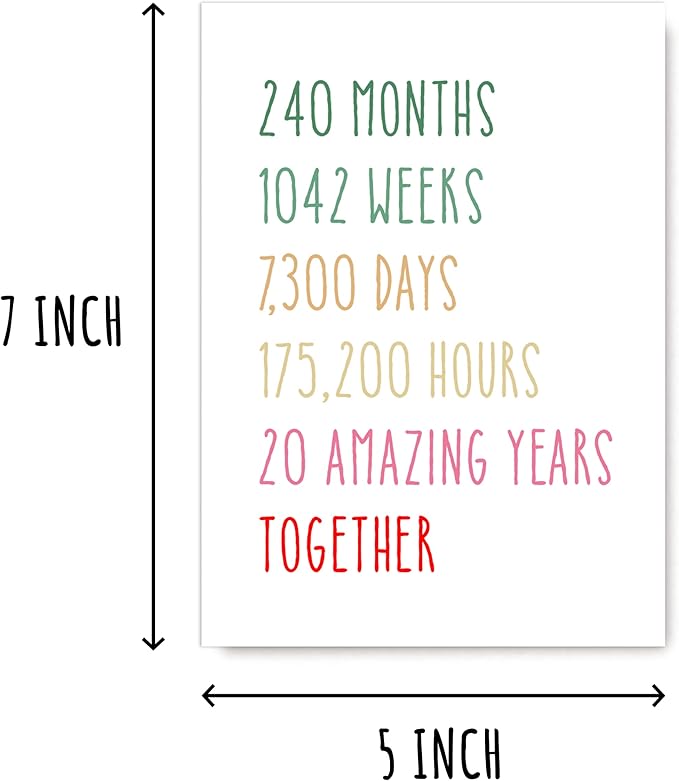 20Th Anniversary Card - Funny 20 Years Wedding Anniversary Card - Tenth Anniversary Card For Him Her - Gift Perfect For Husband Wife, 5 x 7 inches