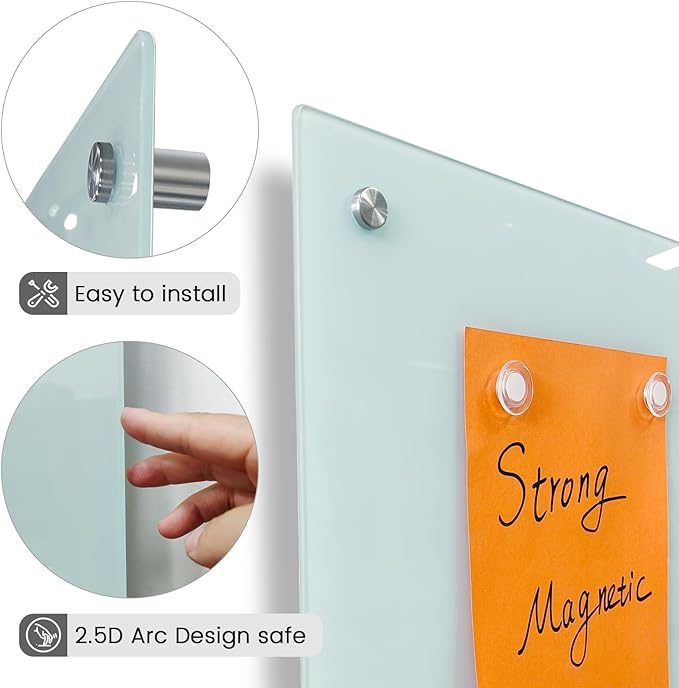 Magnetic Glass White Board 72"X36" Premium Tempered Dry Erase Boards Wall Mounted Frameless Whiteboard Message Writing Boards (White)
