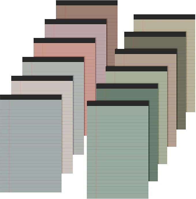 Lincia 12 Pcs 12 Pcs 5" x 8" Small Legal Pads Colored Lined Note Pads Narrow Ruled Writing Notepads 50 Sheets Per Micro Paper Notebook Lined and Perforated for College Office Supplies (Fresh Colors)