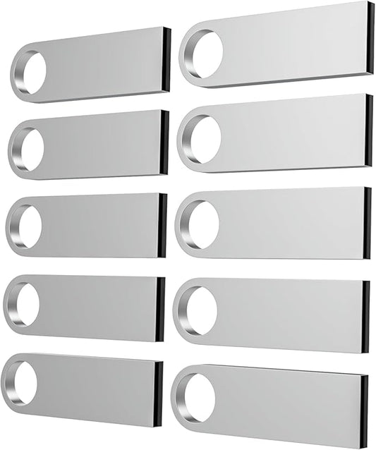 ABLAZE 8GB Flash Drive 10 Pack, Metal USB 2.0 Thumb Drives with Keychains USB Sticks Pendrives (Sliver)