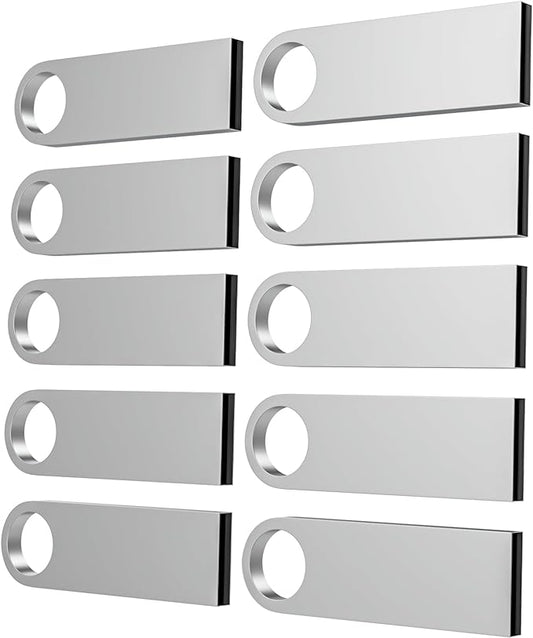 ABLAZE 32GB Flash Drive 10 Pack, Metal USB 2.0 Thumb Drives with Keychains USB Sticks Pendrives (Sliver)