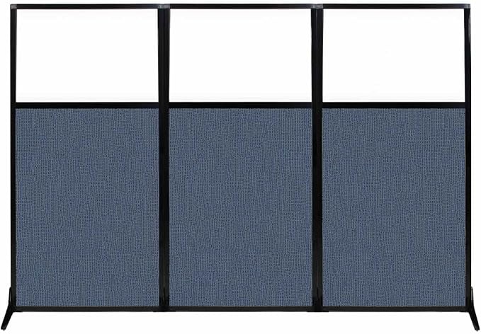 Versare Workstation Partition | Portable Wall Divider | Modern Office Cubicle | Free Standing Privacy Screen | Flexible Work Space | 99" x 70" W/Window, Ocean Fabric Panels