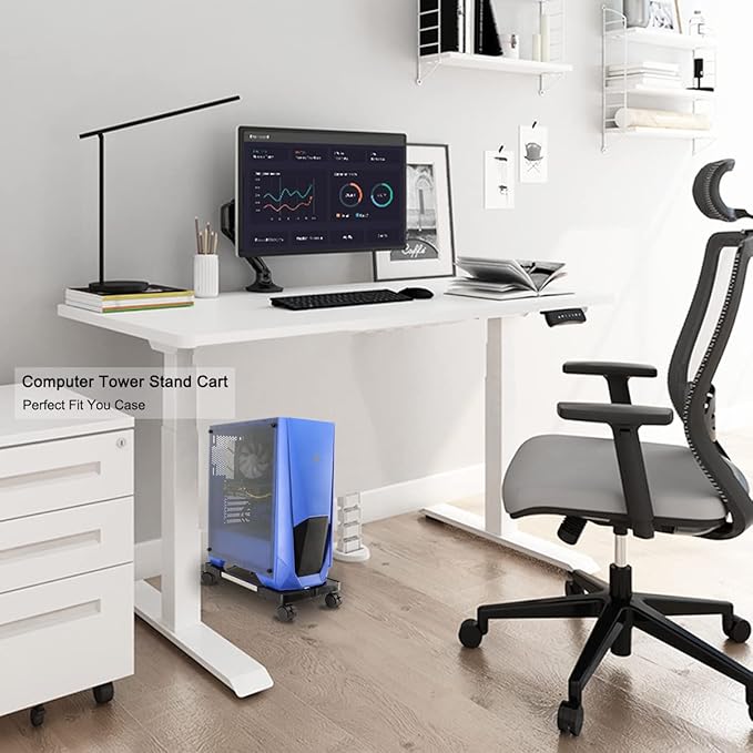 YOSE Computer Tower Stand, Adjustable Mobile CPU Stand with Rolling Caster Wheels, Premium PC Tower Stand Holder for Floor Carpet Gaming PC Case（Upgraded Version）