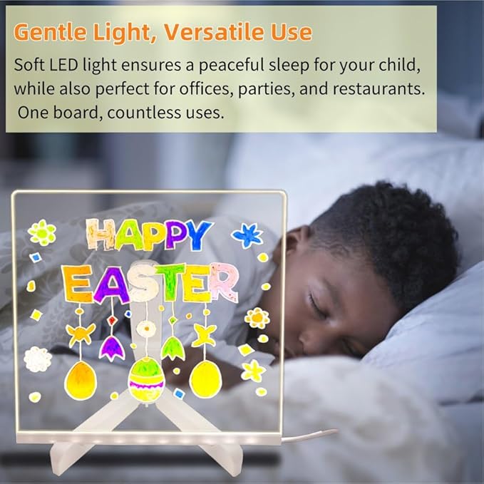 Acrylic Led Dry Erase Board - Creative Rewritable Message Board - Led Color Note Board with Stand - Light up Board to Write on as a Glow Memo Board Note with 7 Pen - Free Eraser Easy to Clean