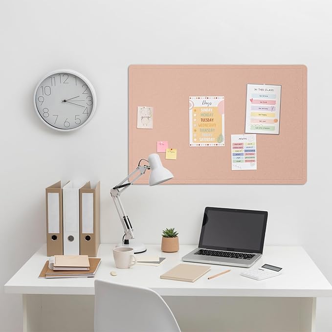 Bulletin Board, 36 x 24 Inches Felt Pin Board - Decorative Cork Alternative for Wall, 3' x 2' Foldable Picture Self-Adhesive Vision Prayer Board With 20 Pushpins - Mauvey Pink