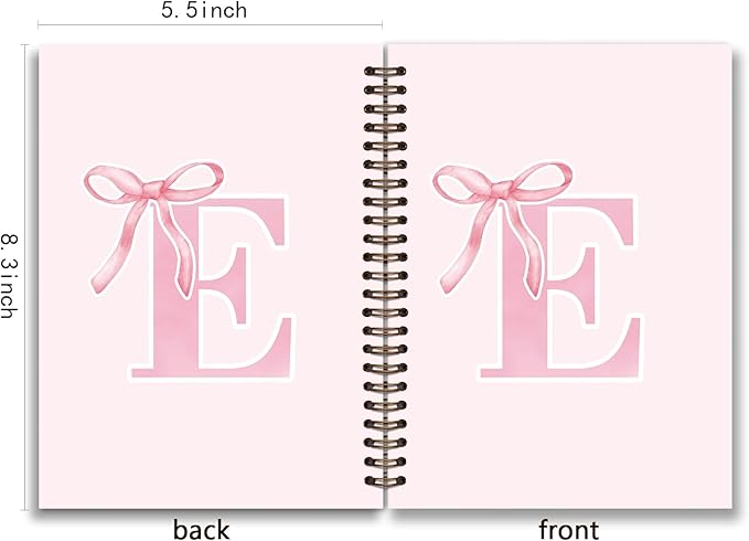 Coquette Trendy Preppy Pink Bow Spiral Notebook,Initial E Journal Personalized Teen Girl Gifts,Monogrammed Gifts for Women Teen Girl,College Ruled Hardcover Spiral Notebook 5.5 x 8.3