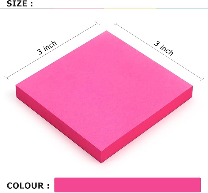 Sticky Notes 3x3 Self-Stick Notes Bright Colors Sticky Notes 4 Pads 100 Sheets/Pad (Rose Red)