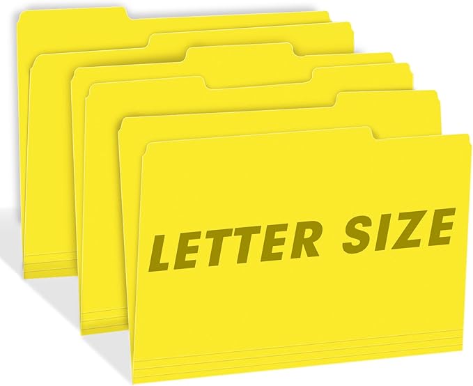 File Folder, RAZCC 150 Pack 1/3 Cut Tab File Folders Letter Size, Yellow, Folders with Tab, Great for Organizing and Easy File Storage