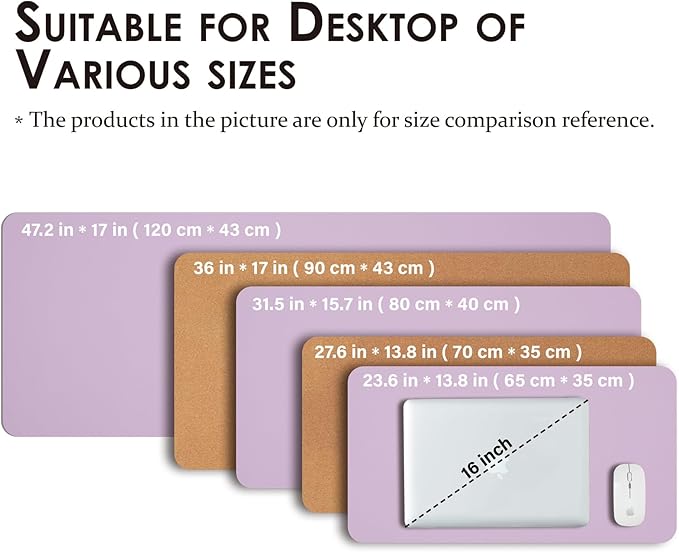 Cork Desk Mat - Small Dual-Sided Desk Pad for Office and Home - Desk Organization and Accessories - Ideal for Large Mouse Pad and Small Desk Mats on Top of Desks(Purple,23.6"x 13.8")