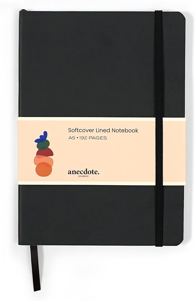 Softcover Ruled Journal with Thick 80 gsm Lined Cream Paper A5 size (8.3 inches x 5.4 inches) - Daily Writing Notebook Journal for Travel, School and Office Use - Diary Journal for Women and Men - Black